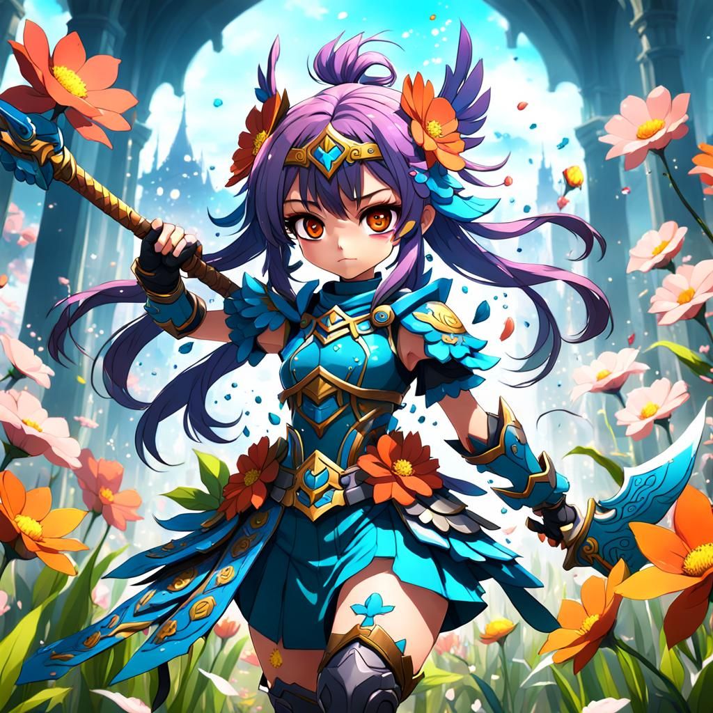 Anime Flower Warrior Girl in Detailed Matte Painting