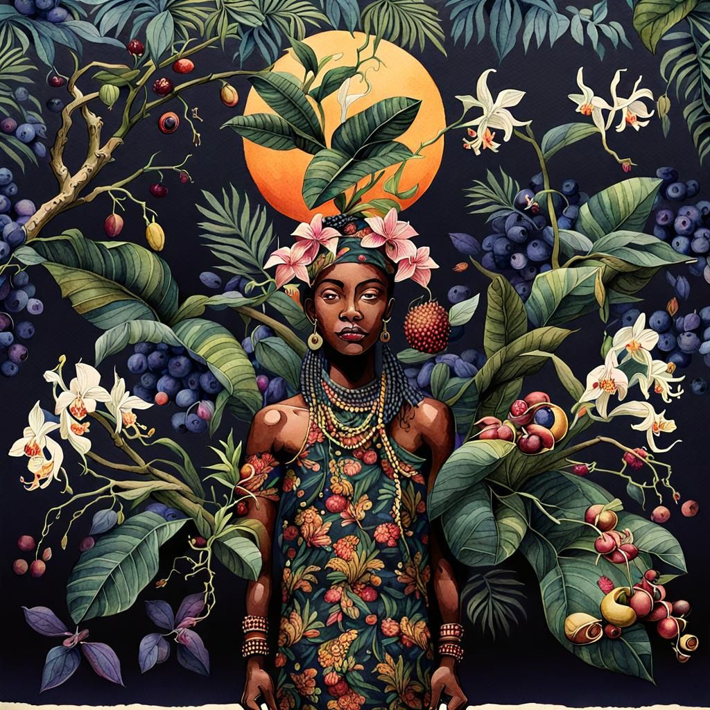 Moody Watercolour of Spice Trade on Tropical Island