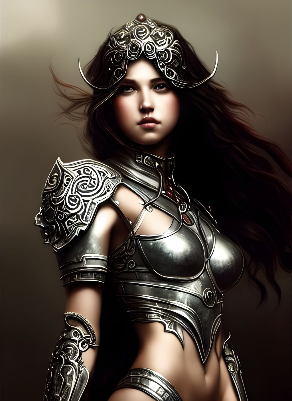 Beautiful Warrior Girl in Shining Armor