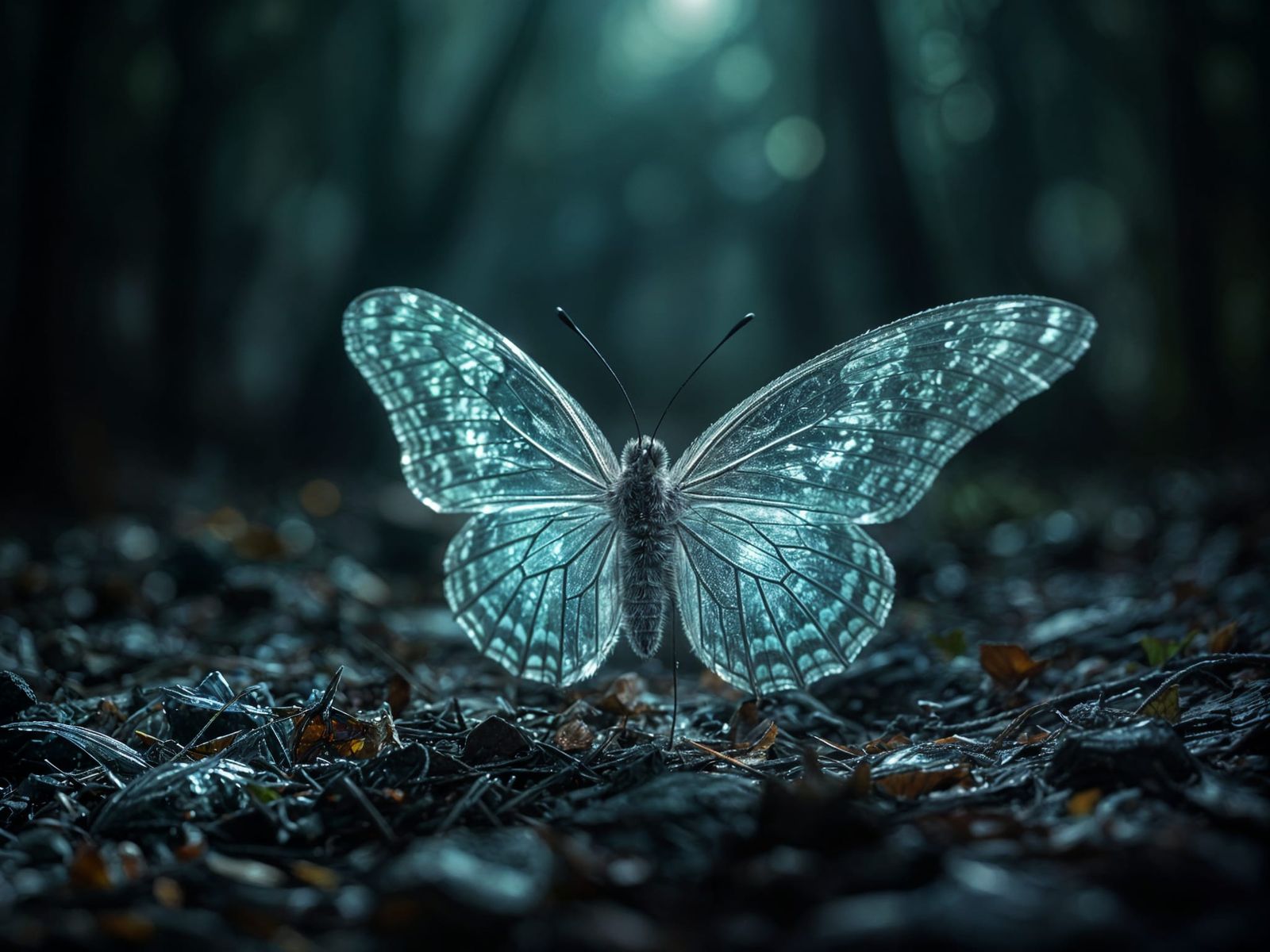 Crystalline Butterfly in Dark Forest: Surrealism