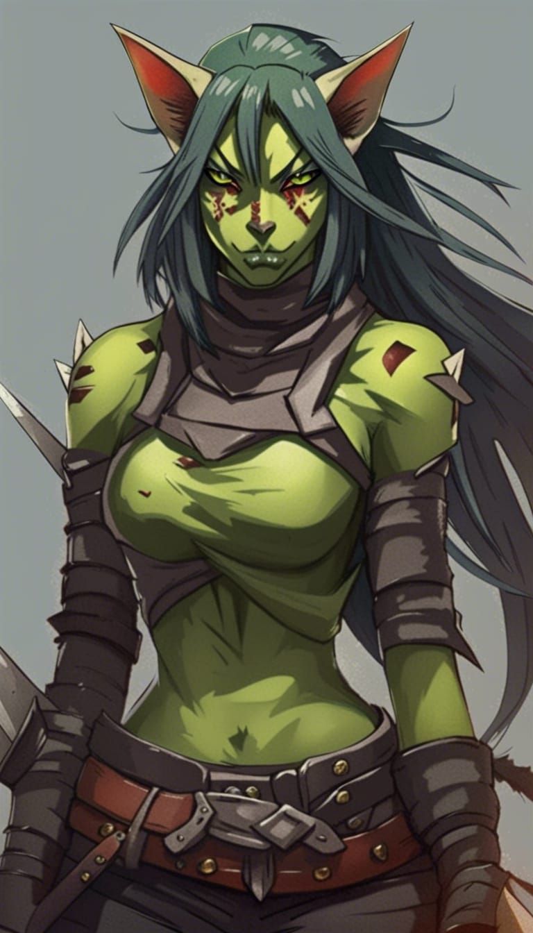 Fierce Half-Orc Half-Cat Anime Manga Warrior
