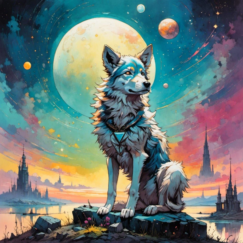 Cosmic Wolf Puppy with Ethereal Elements