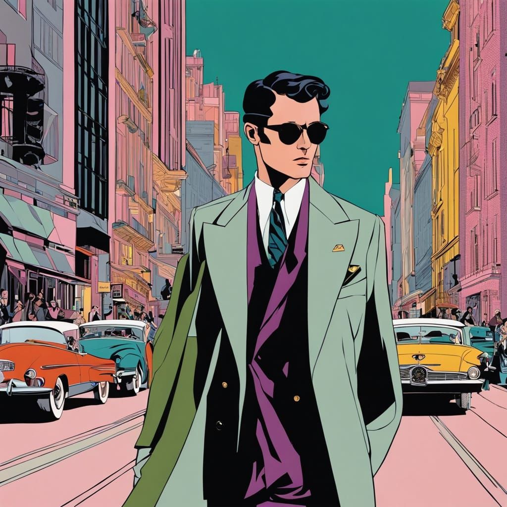 Man in Sports Coat, Nagel-Inspired Street Scene