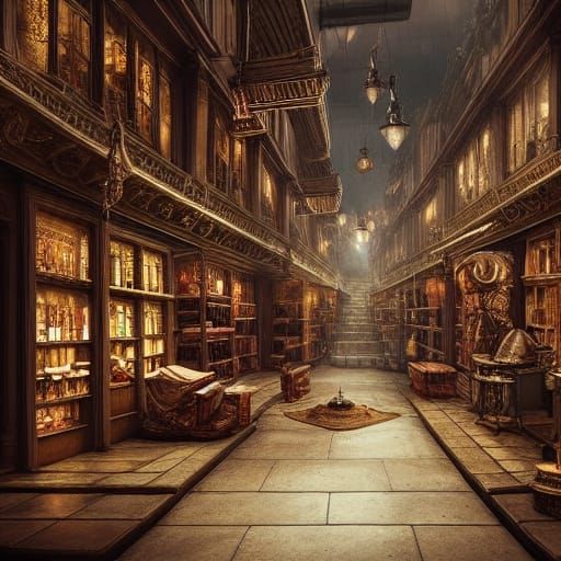 Intricate Magic Store Interior: Digital Matte Painting