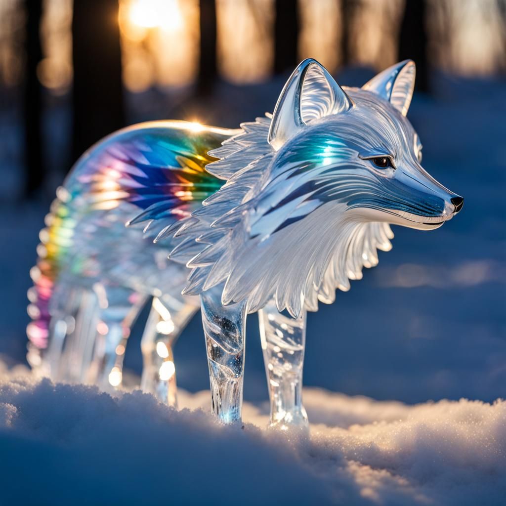 Rainbow Glass Arctic Fox in Winter Forest