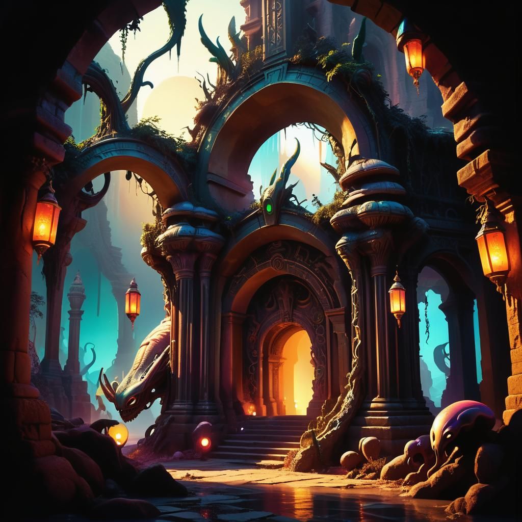 Alien Explorers in Lost City: 3D Digital Art