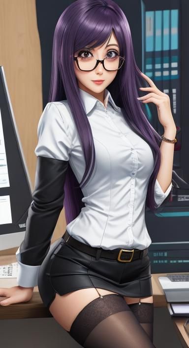 Cute Office Lady Portrait in Anime Style