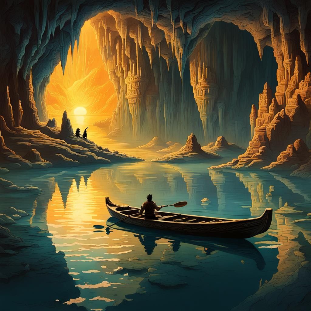 Underground Cave Lake with Ancient God Carvings