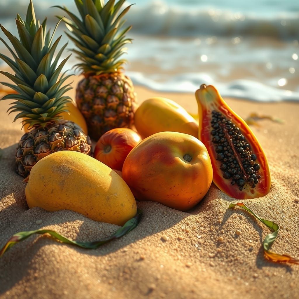 Exotic Tropical Fruits on a Sunny Beach