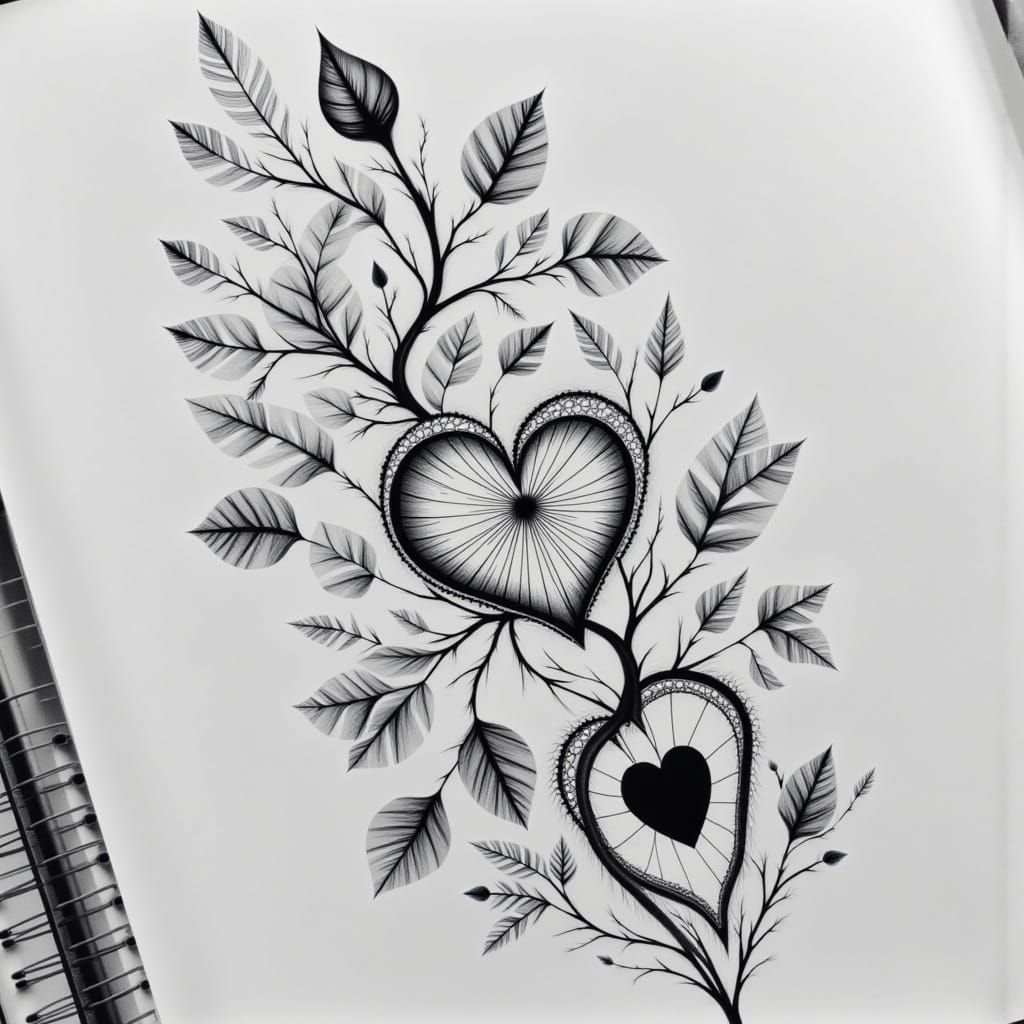 Vine and Heart Tattoo Design in Black Ink