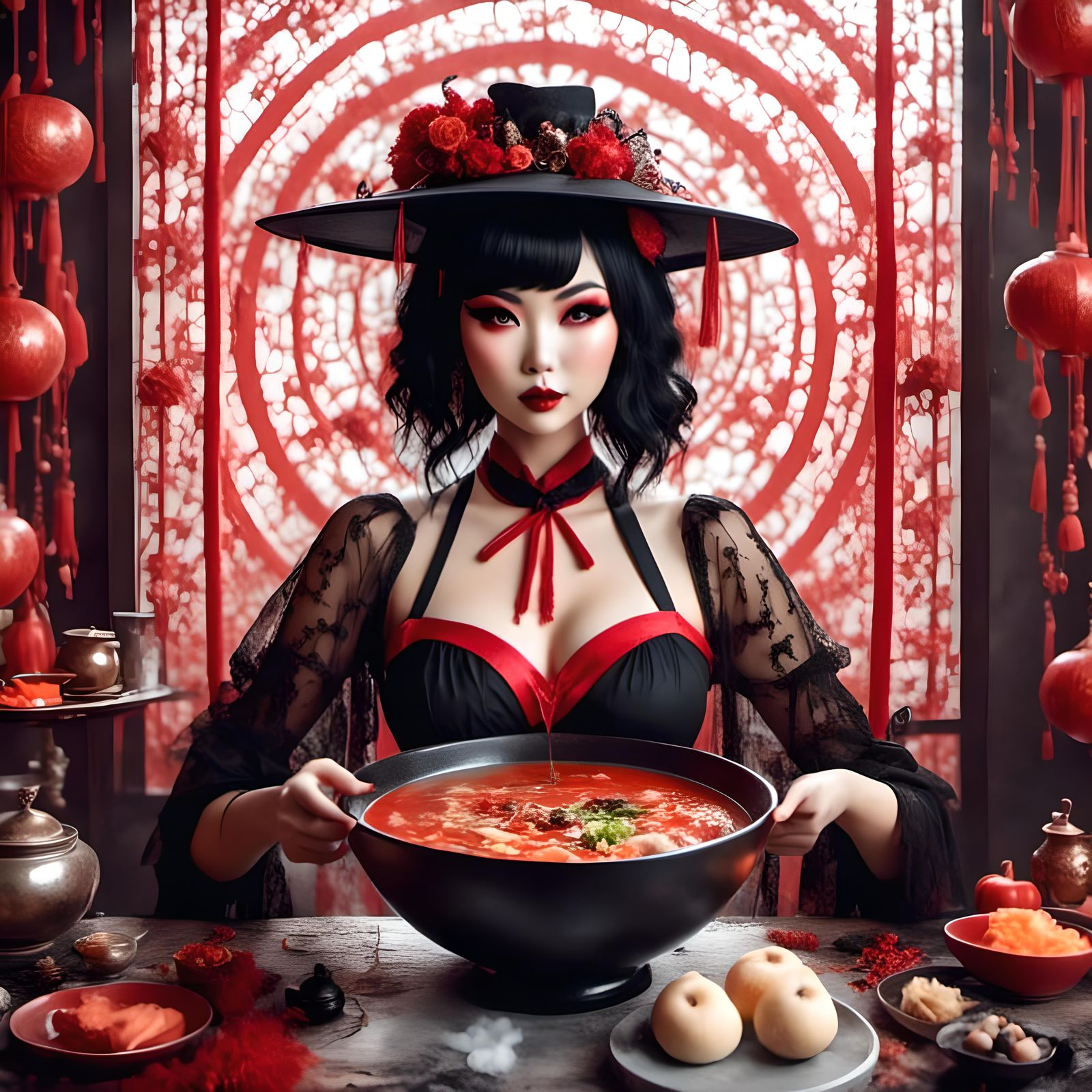 Asian Witch Offers Steaming Evil Soup