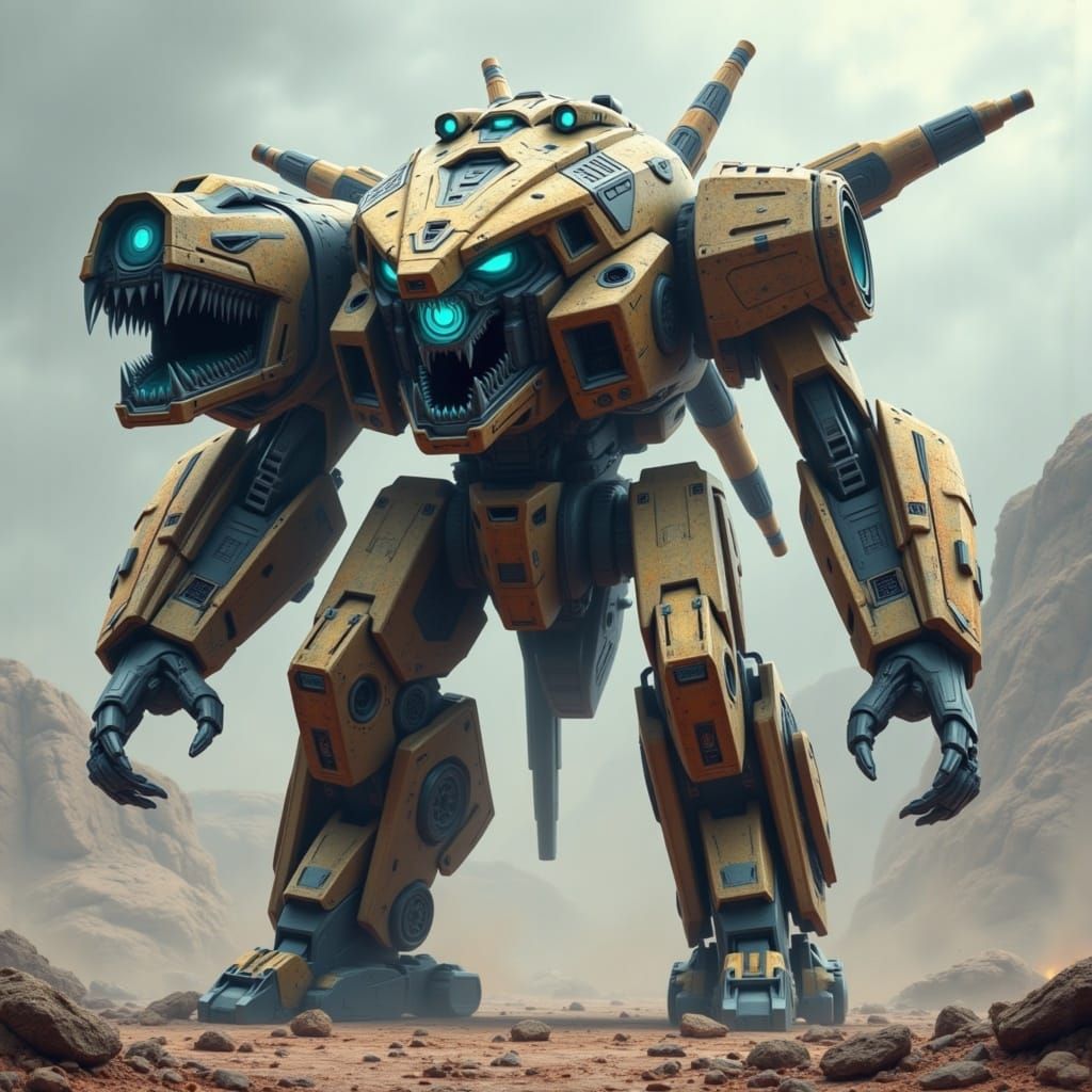 Camouflaged Mech in Detailed Matte Painting Style