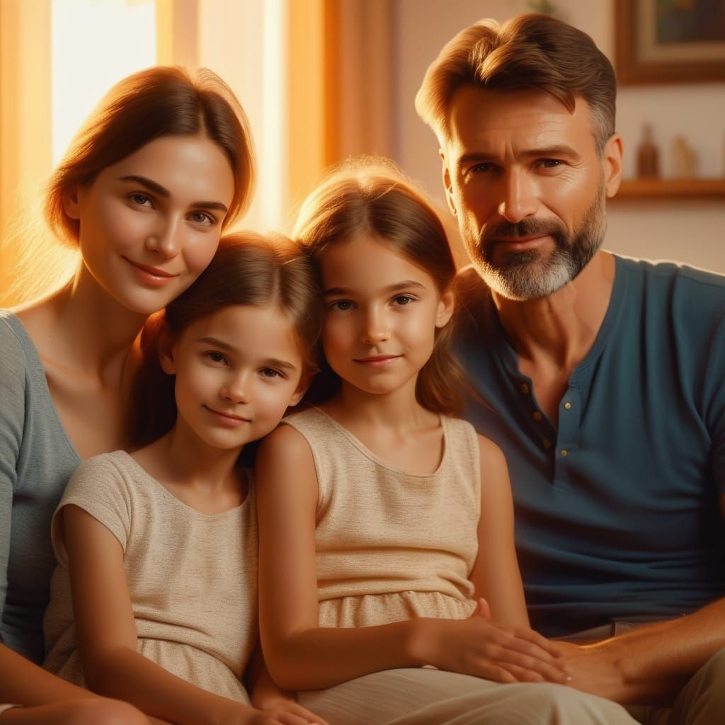 Warm Family Portrait in Golden Hour Lighting