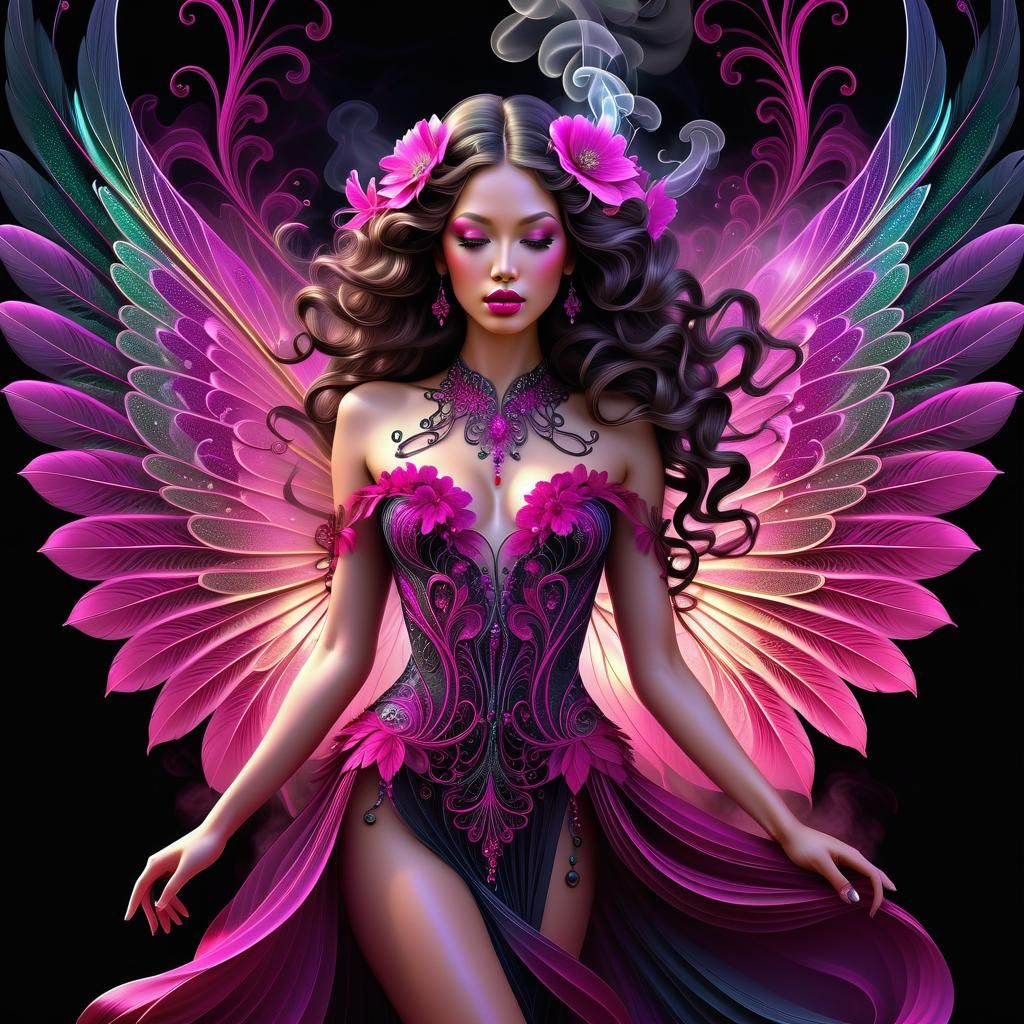 Fuschia Flower Fairy in Gothic Kinetic Art Style