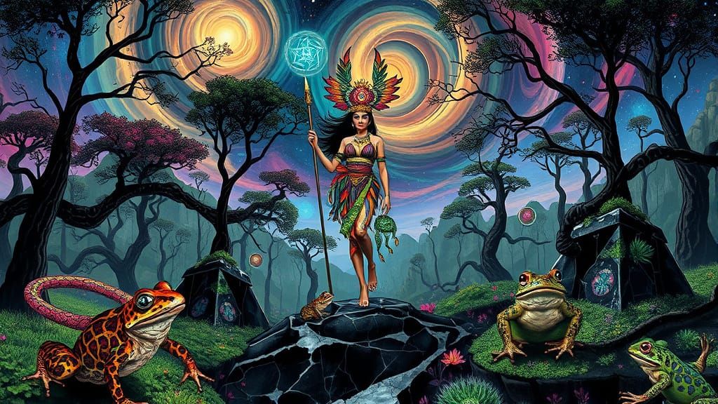 Ethereal Woman Embodies Vibrant Tribal Patterns and Bio-Art ...