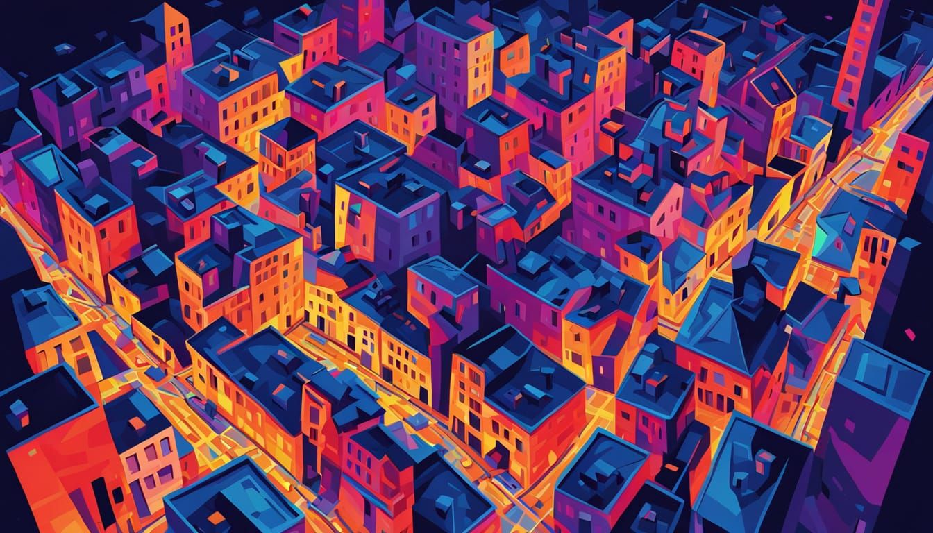 Cubist City Map with Geometric Fauvism