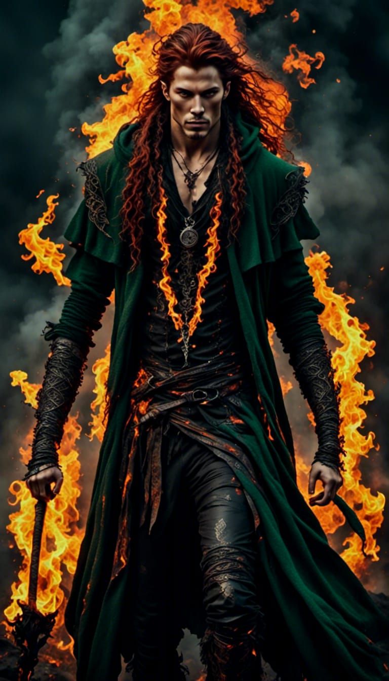 Fiery Warlock Portrait in Dark Fantasy Style