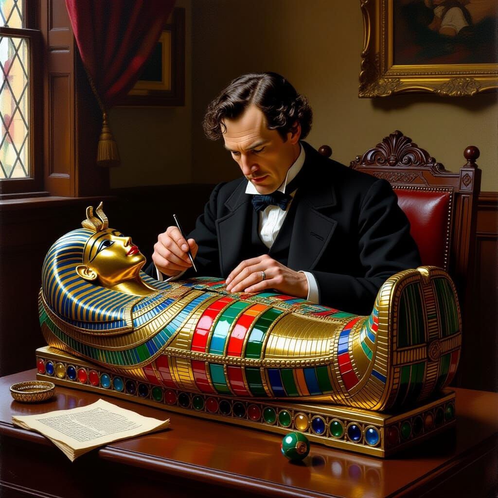 Sherlock Holmes Examines Glass Bead Sarcophagus