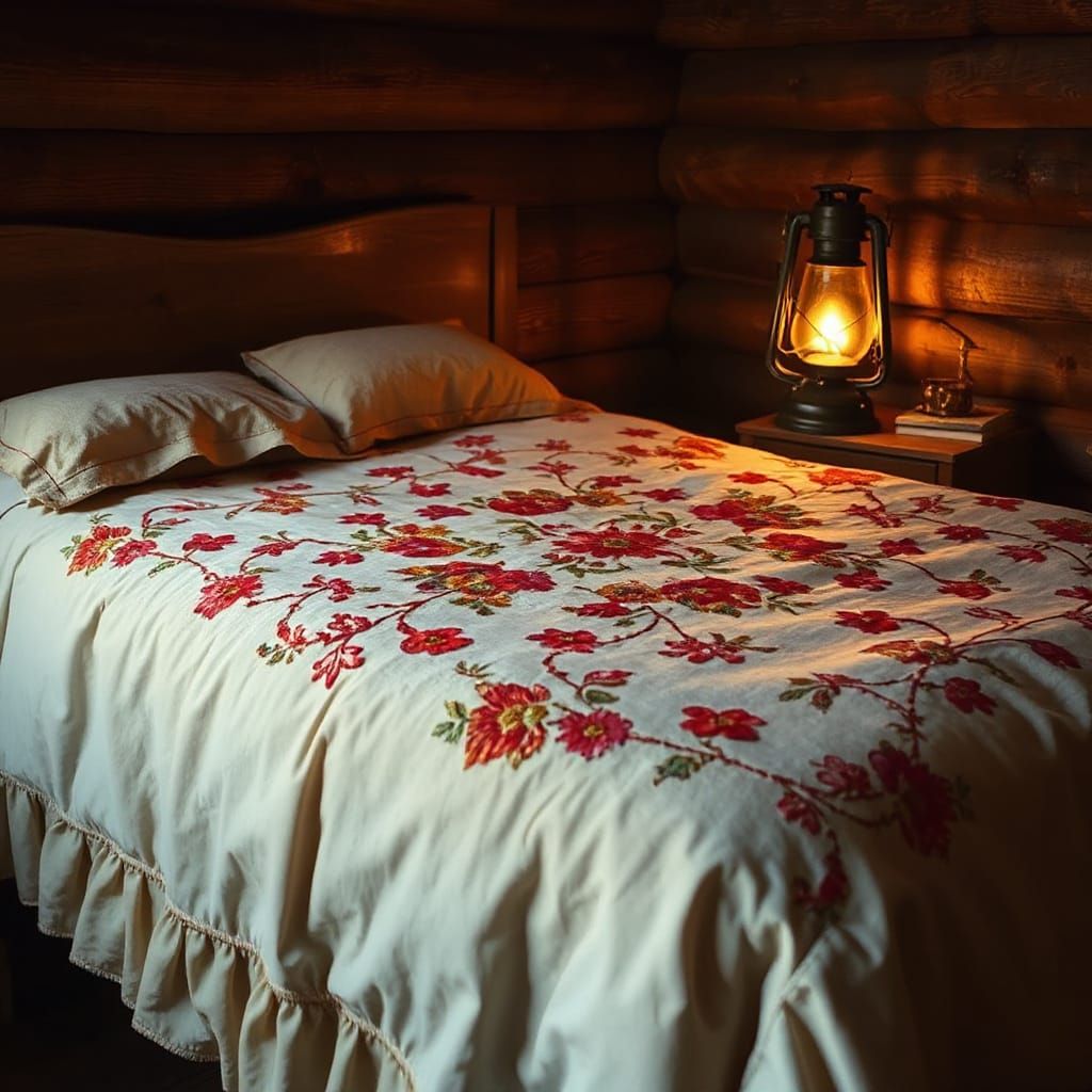Luxurious Cream Bedspread with Vibrant Floral Candlewick Emb...