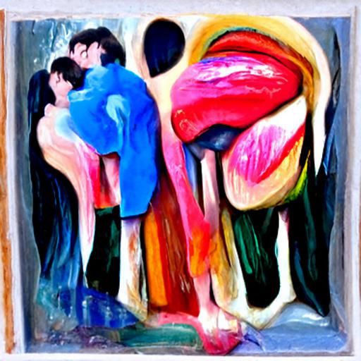 Passionate Kiss: An Expressionist Oil Painting