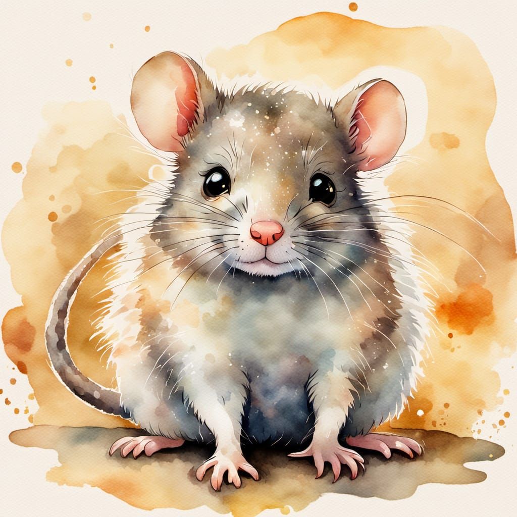 Endearing Shy Rat in Watercolor Style