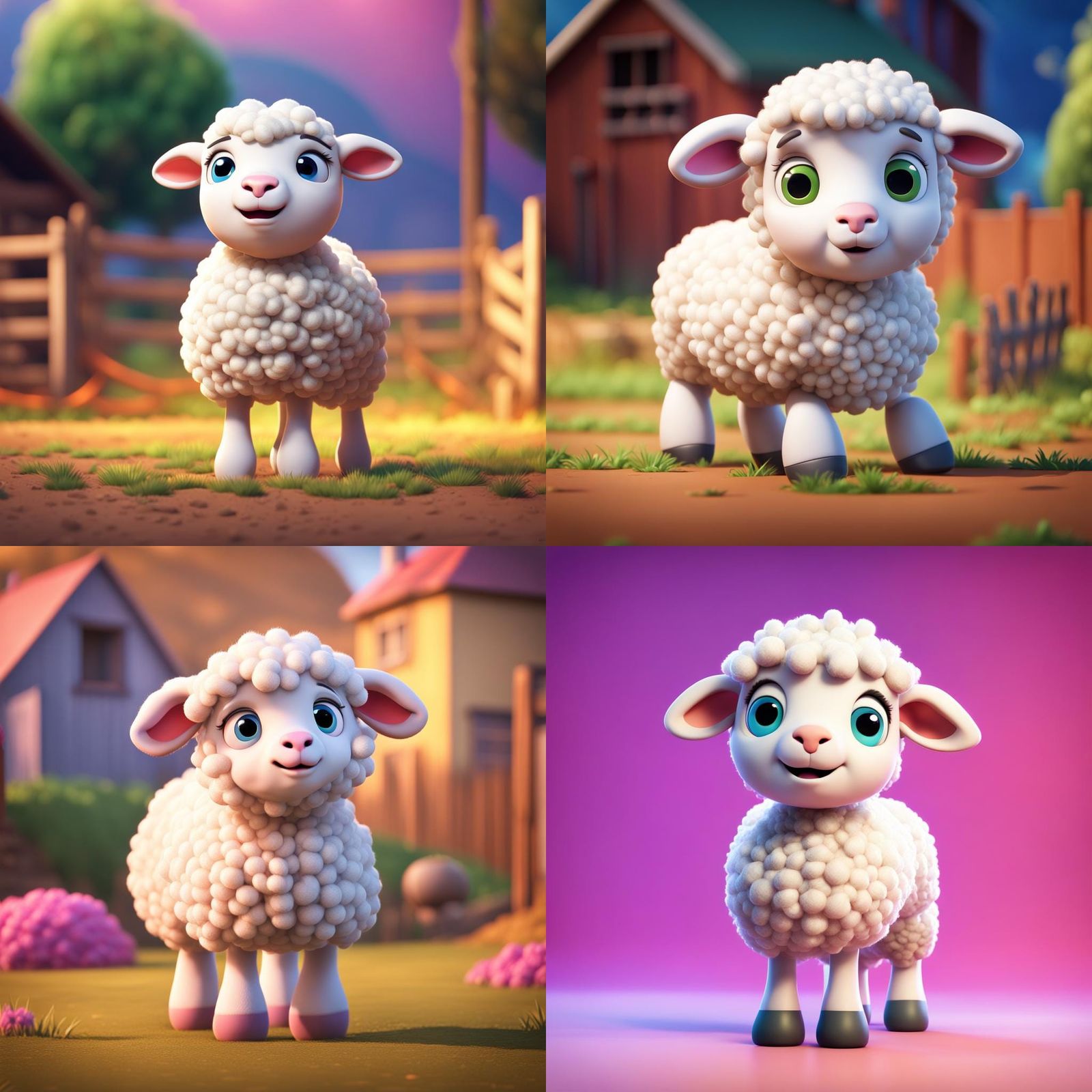 Sad Lamb in Farm Setting, Digital 3D Art