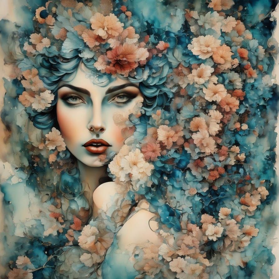 Mixed media art. A powerful European woman