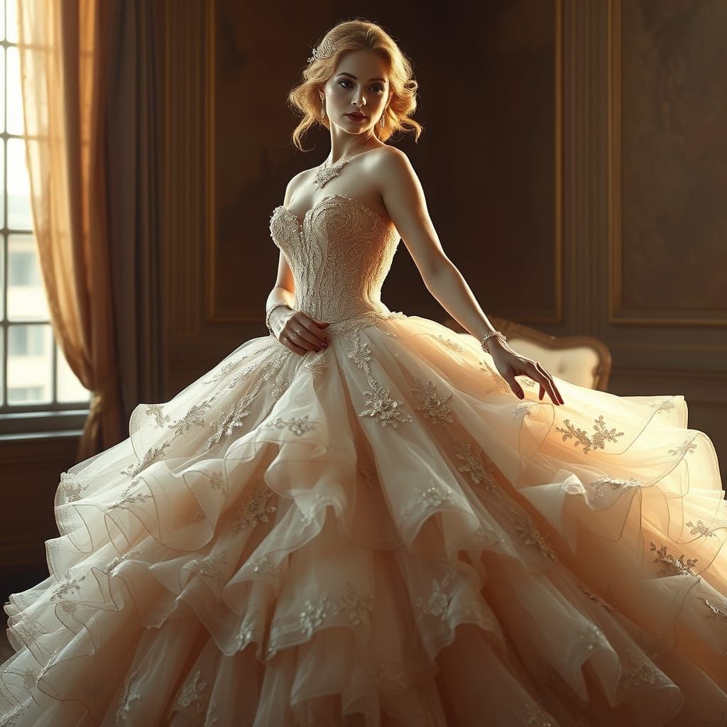 Elegant Woman in Opulent Ball Gown