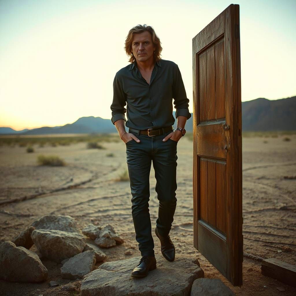 Jim Morrison Emerges in Desert: Hyperrealistic Photo