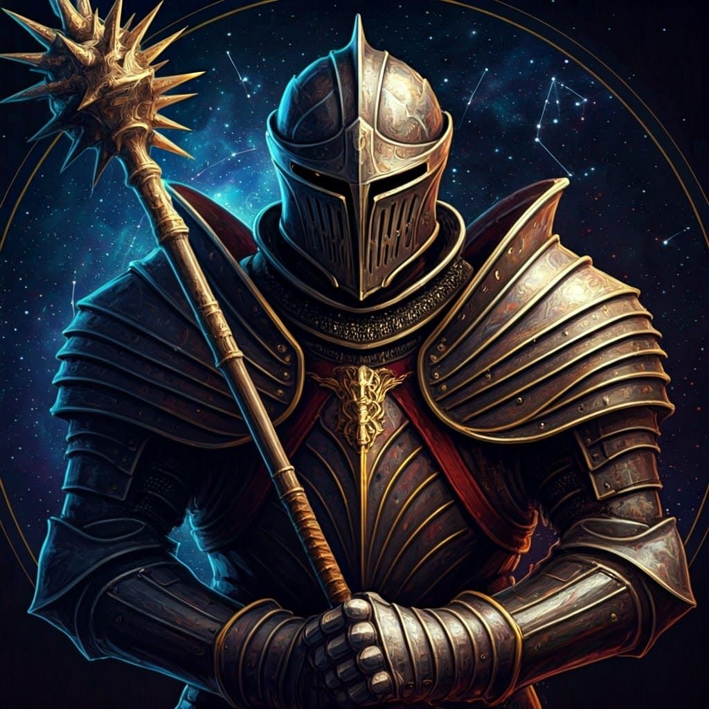 Knight with Spiked Staff in Constellation Setting