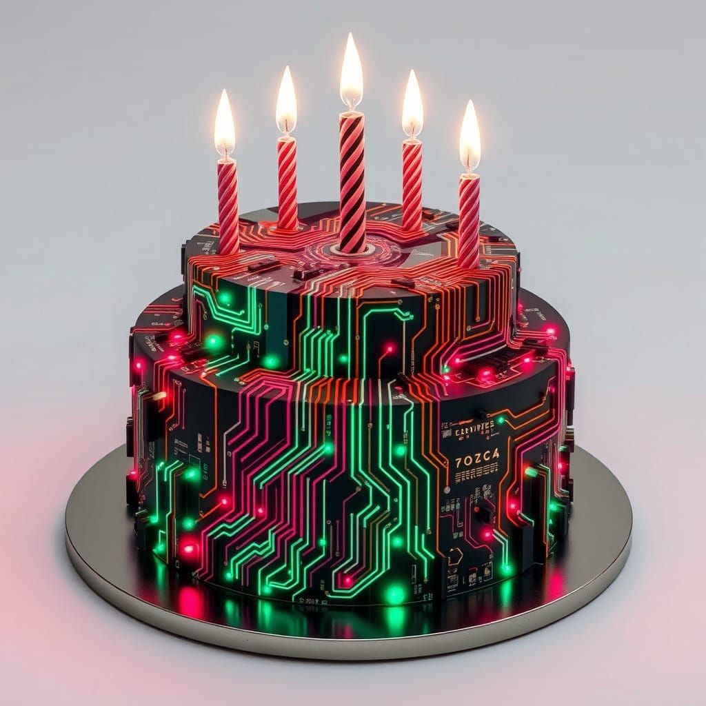 Cyberpunk Birthday Cake Radiates Fractal Elegance