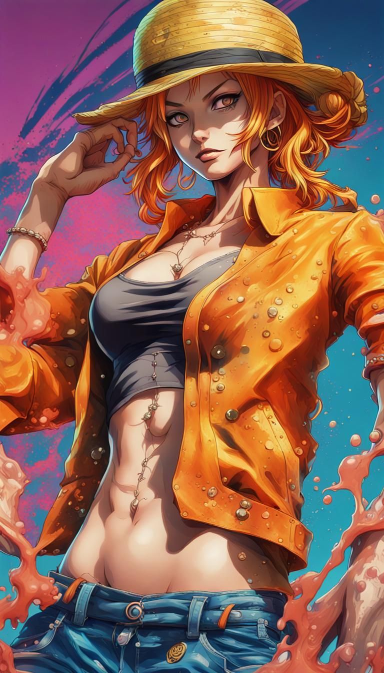 Nami as Gangster: Hyperrealistic Anime Concept Art