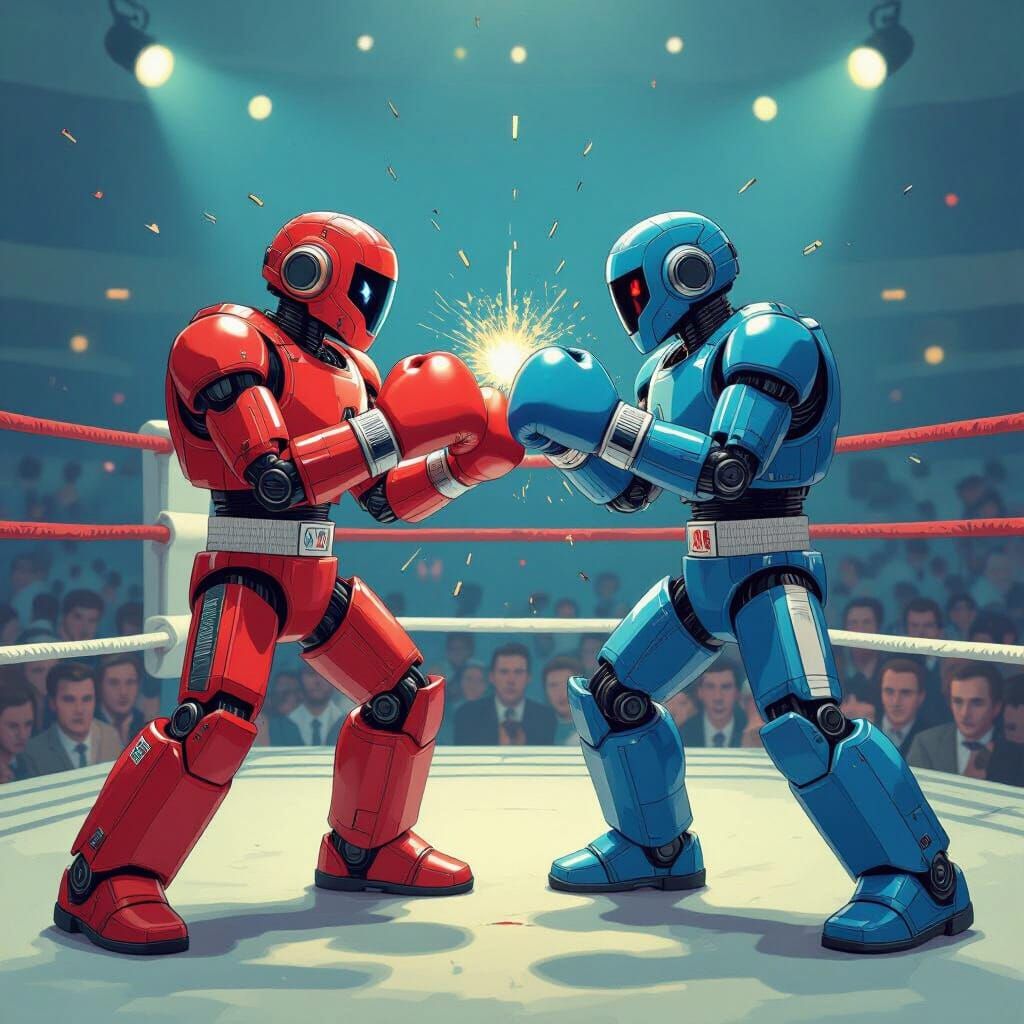 Robots Boxing in Retro Ring: Futuristic Concept Art