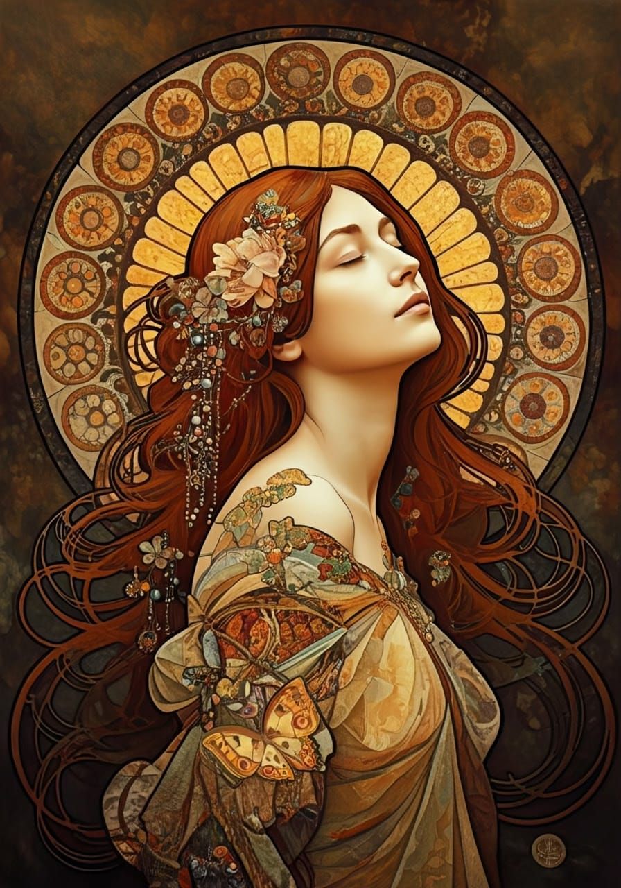 Serene Goddess in Stained Glass Halo