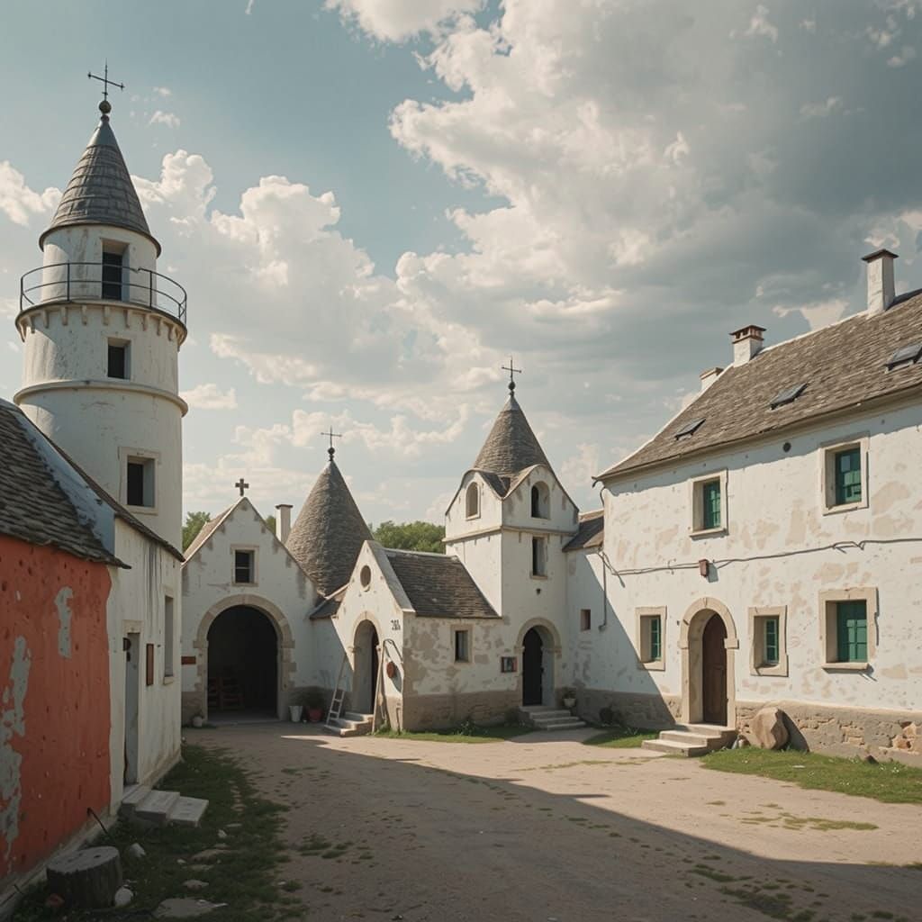 Liminal Space Architecture in a Dreamlike Landscape