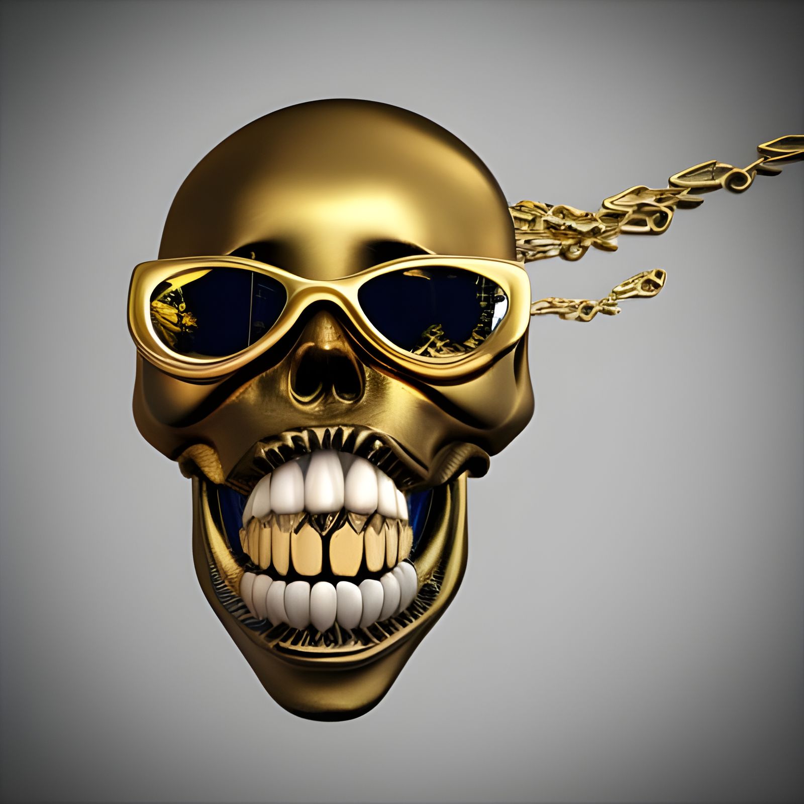 Skull with Gold Teeth: 3D Digital Art