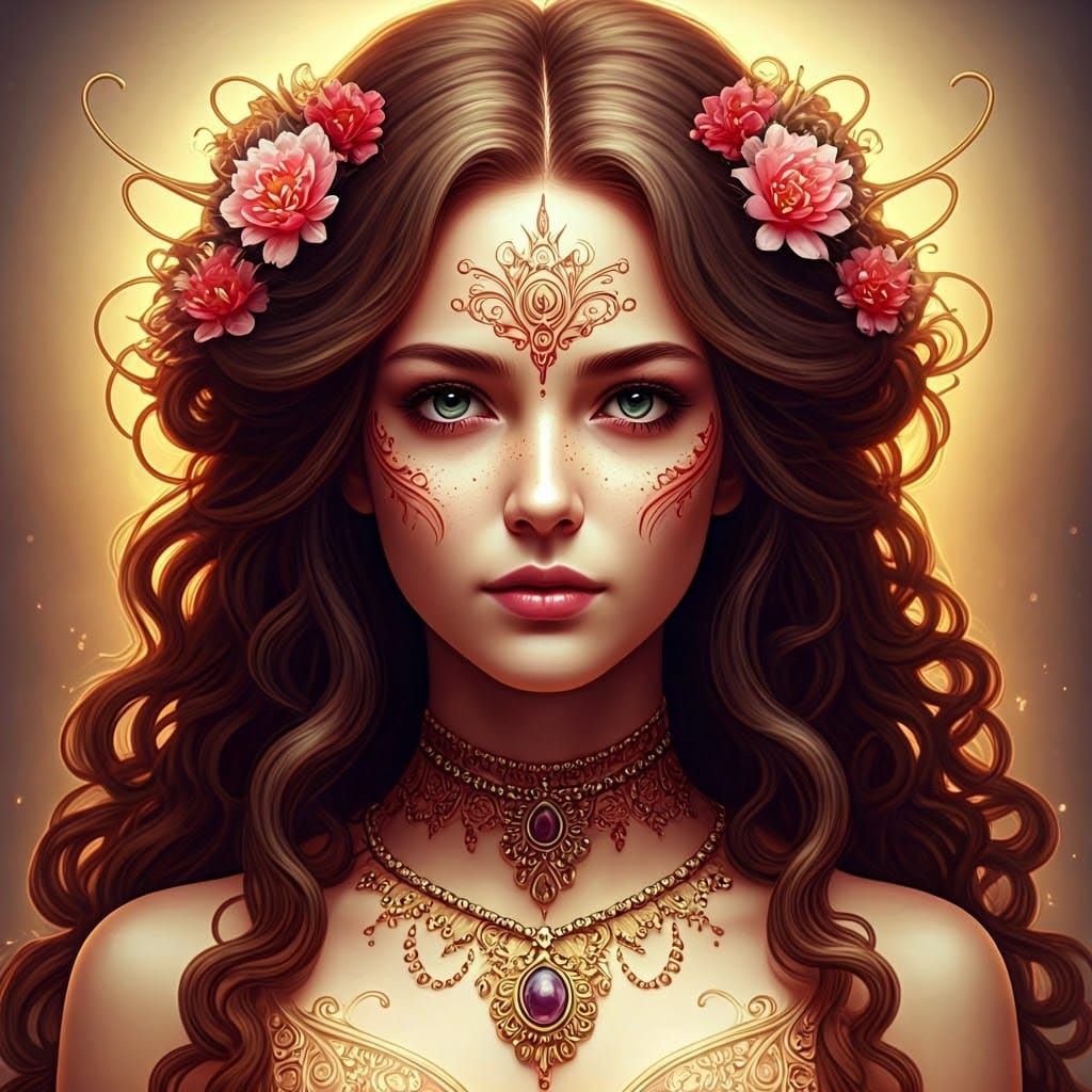 Ethereal Fairy Portrait with Henna and Flowers
