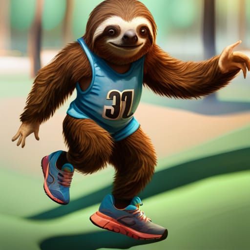 Sloth Athlete in Park, Oil Painting Style