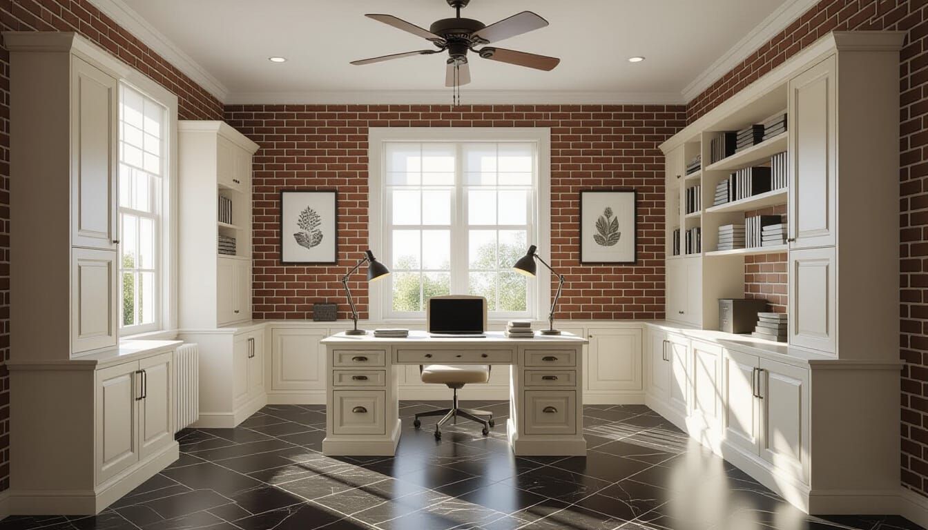 Vibrant Victorian Working Room with Ivory Cabinets