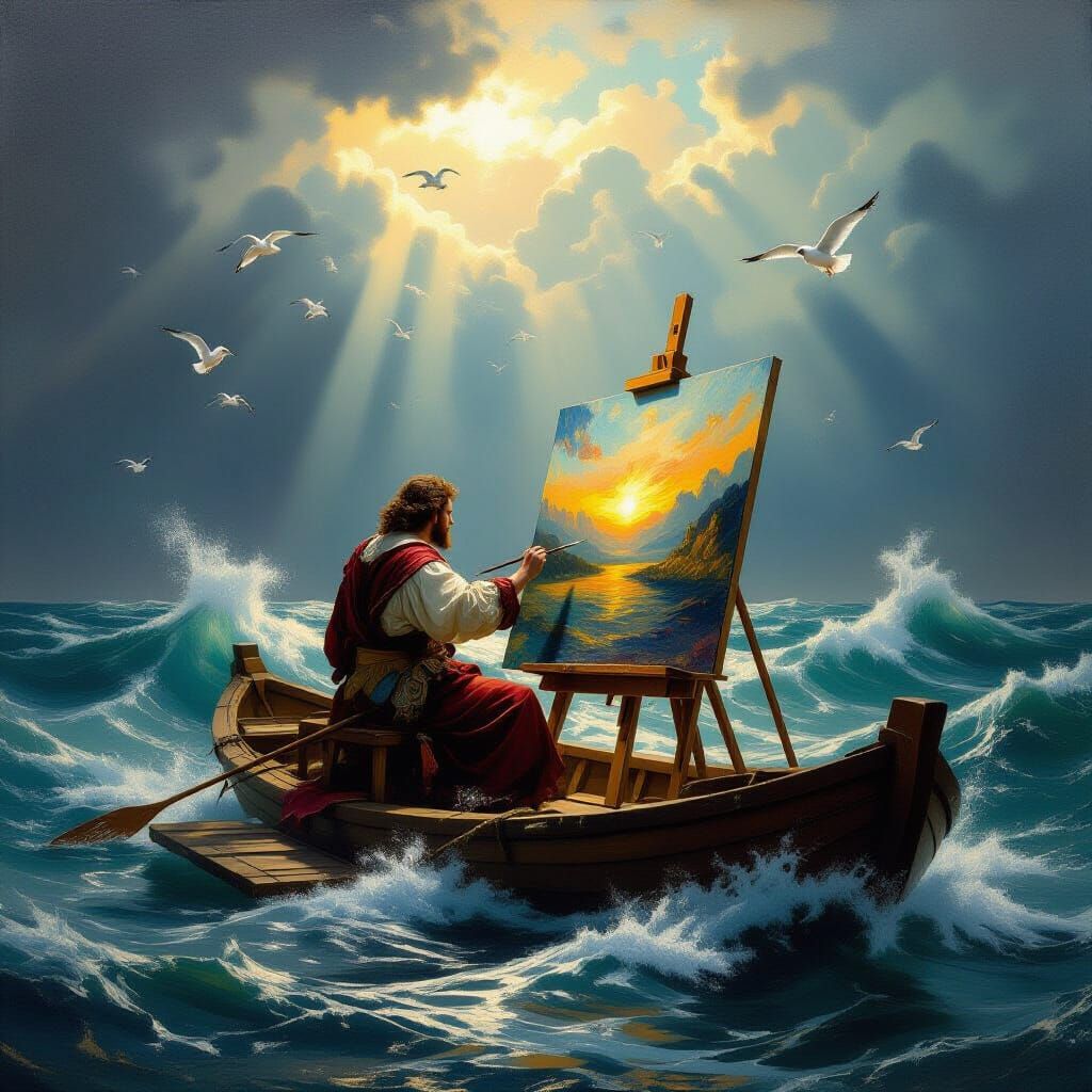 Baroque Artist Painting on a Stormy Sea
