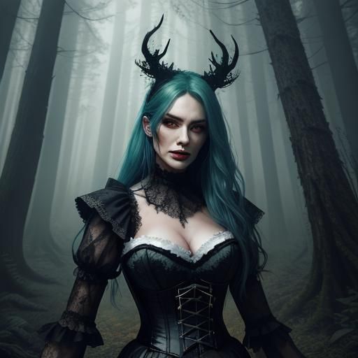 Eerie Forest Witch in Mist: Hyperrealistic Concept Art
