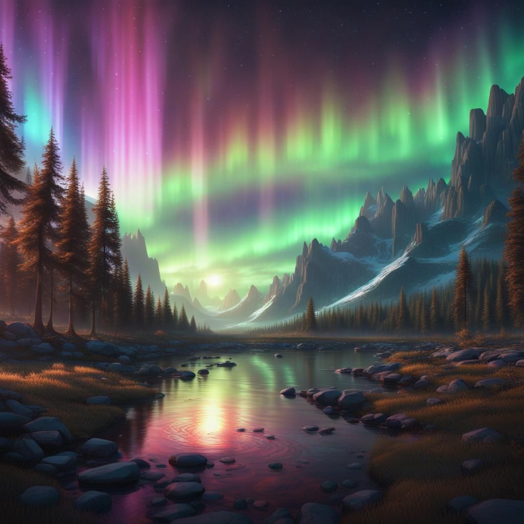 Holographic Aurora Borealis in Detailed Digital Painting