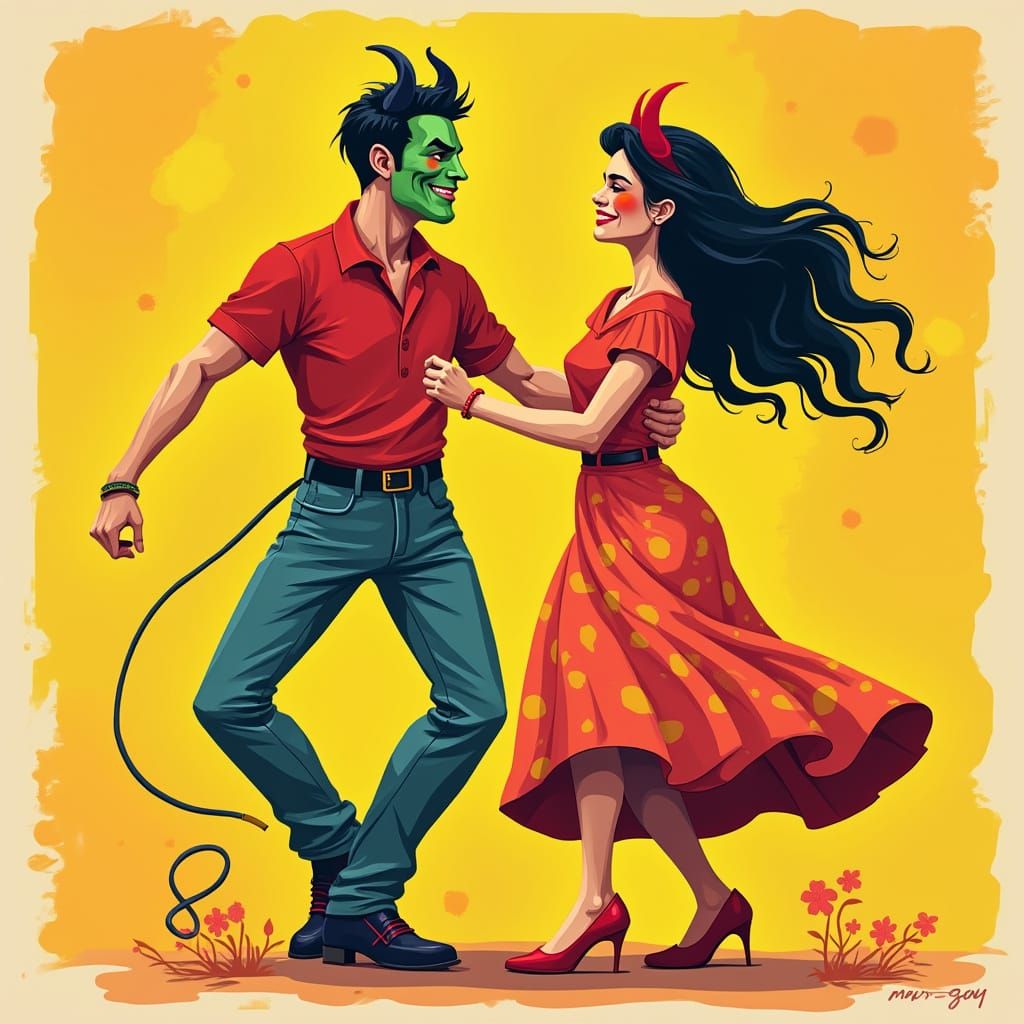 Dancing Couples in Flat Style with Pop Art Inspiration