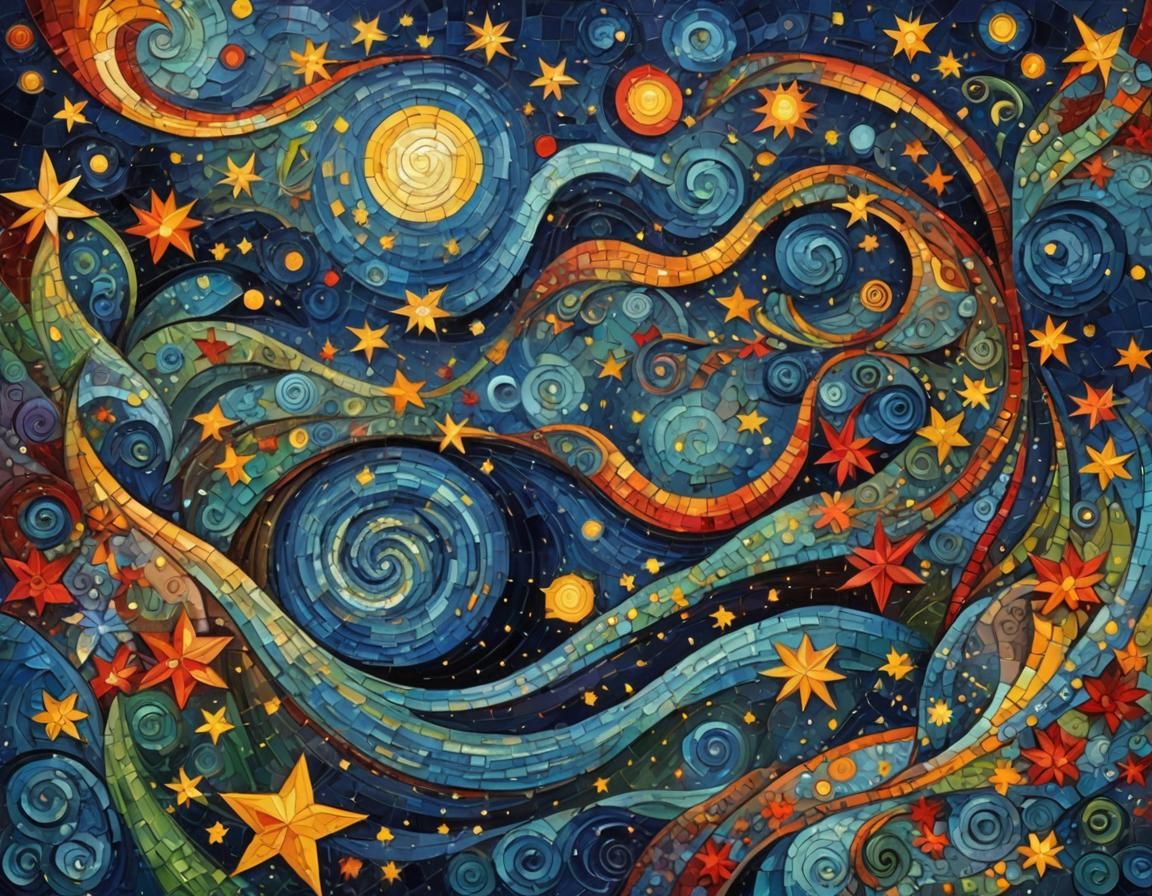 Surreal Mosaic Starry Night in Expressionist Style