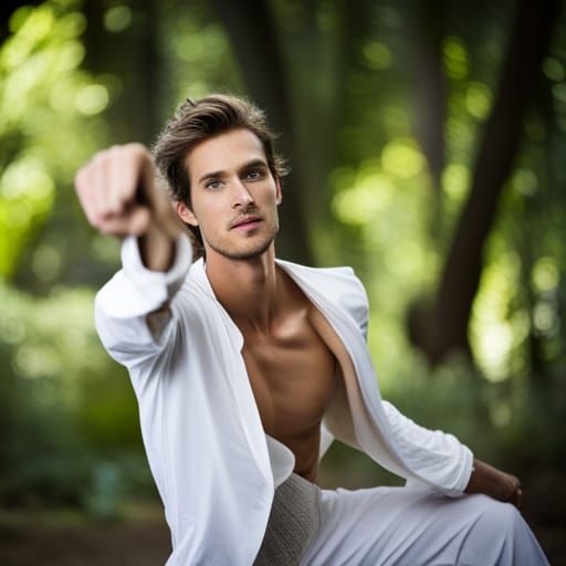 Androgynous Male Model in Tai Chi Pose