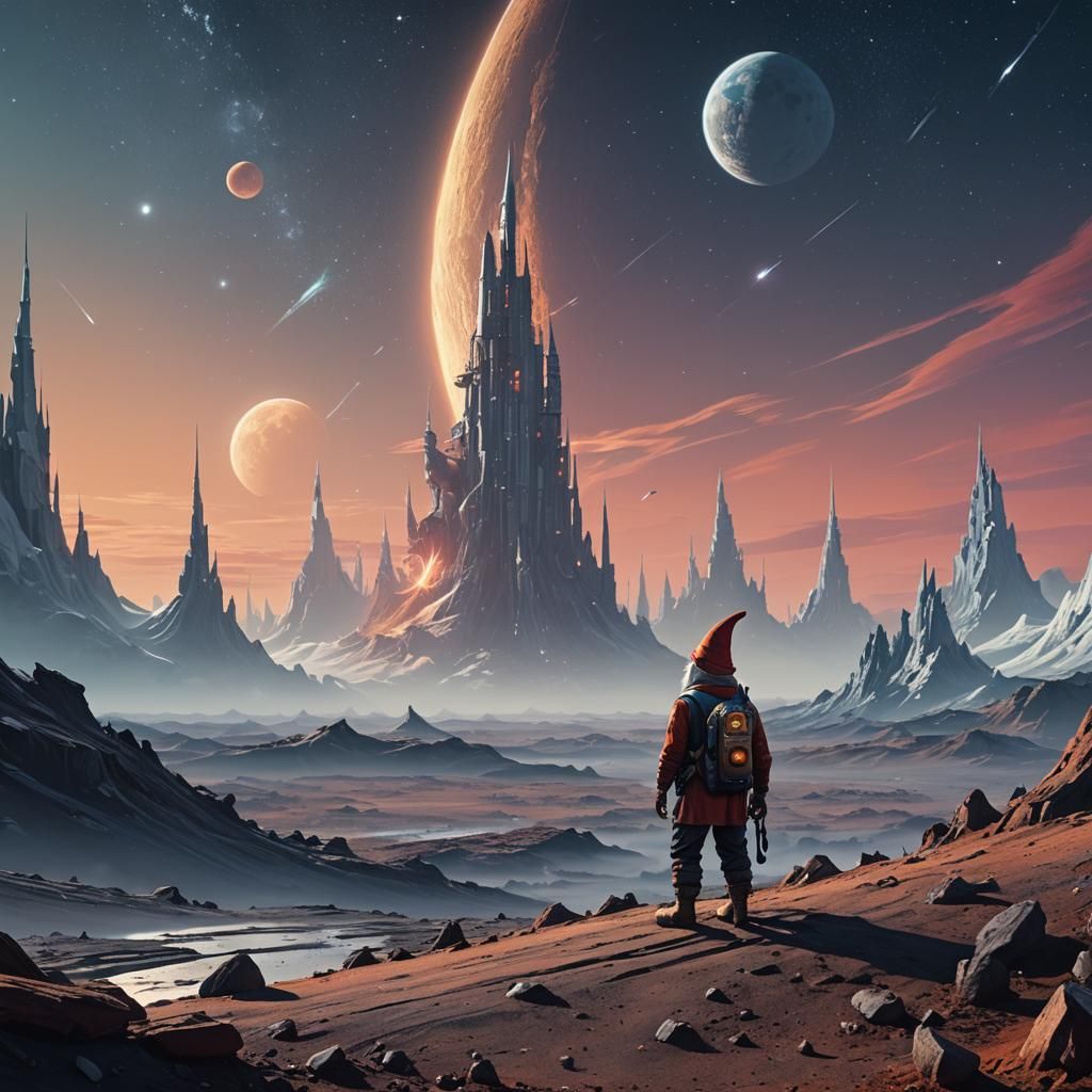 Gnome on the Moon in Stylized Realism