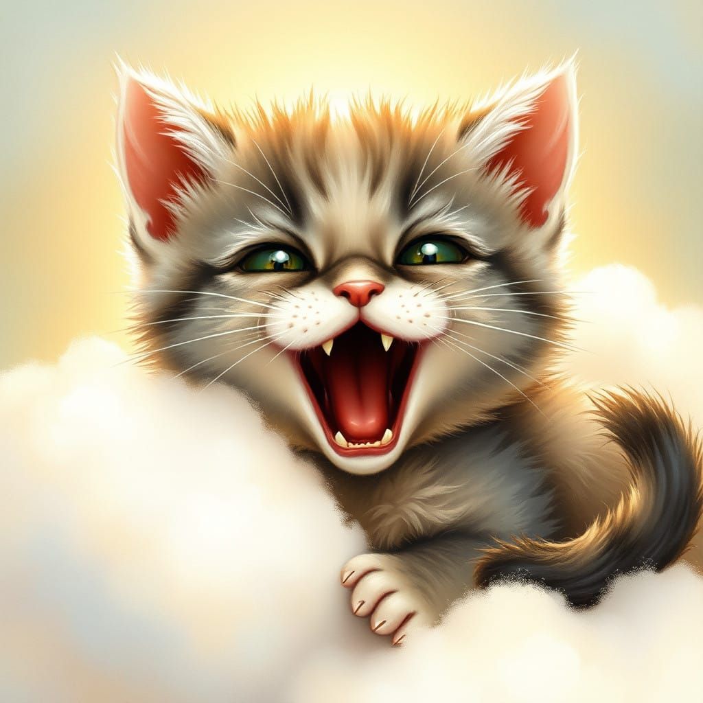 Whimsical Kitten in Dreamy Cloudscape