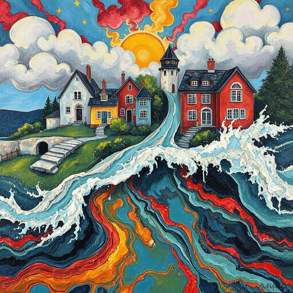 Colorful Molten Paint Tidal Waves in Expressionist Style