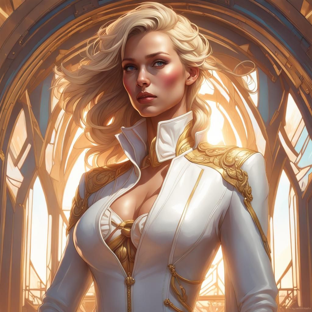 Goddess Portrait with Gold Trim in Art Nouveau Style