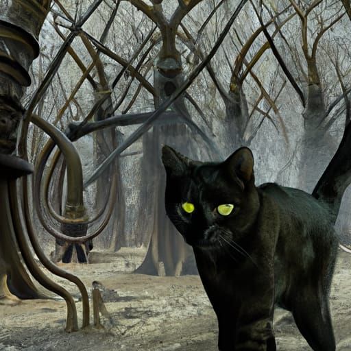 Black Cat in Post-Apocalyptic Forest, Giger-esque